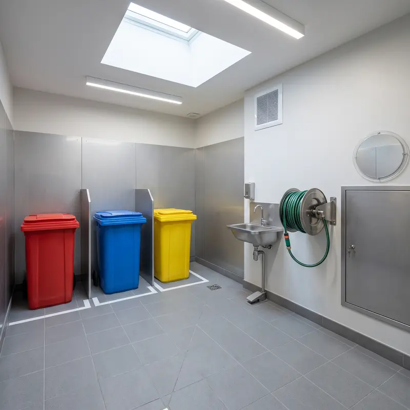 What are the rules regarding cleaning the communal waste room in a condominium?
